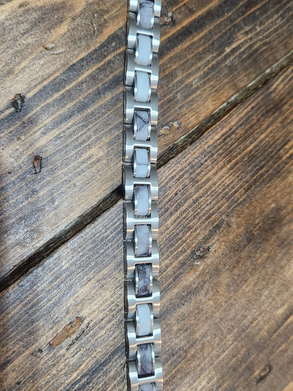 HOLZKERN Men's Forte Marble And Silver Link Bracelet- NEW IN BOX Extra Links